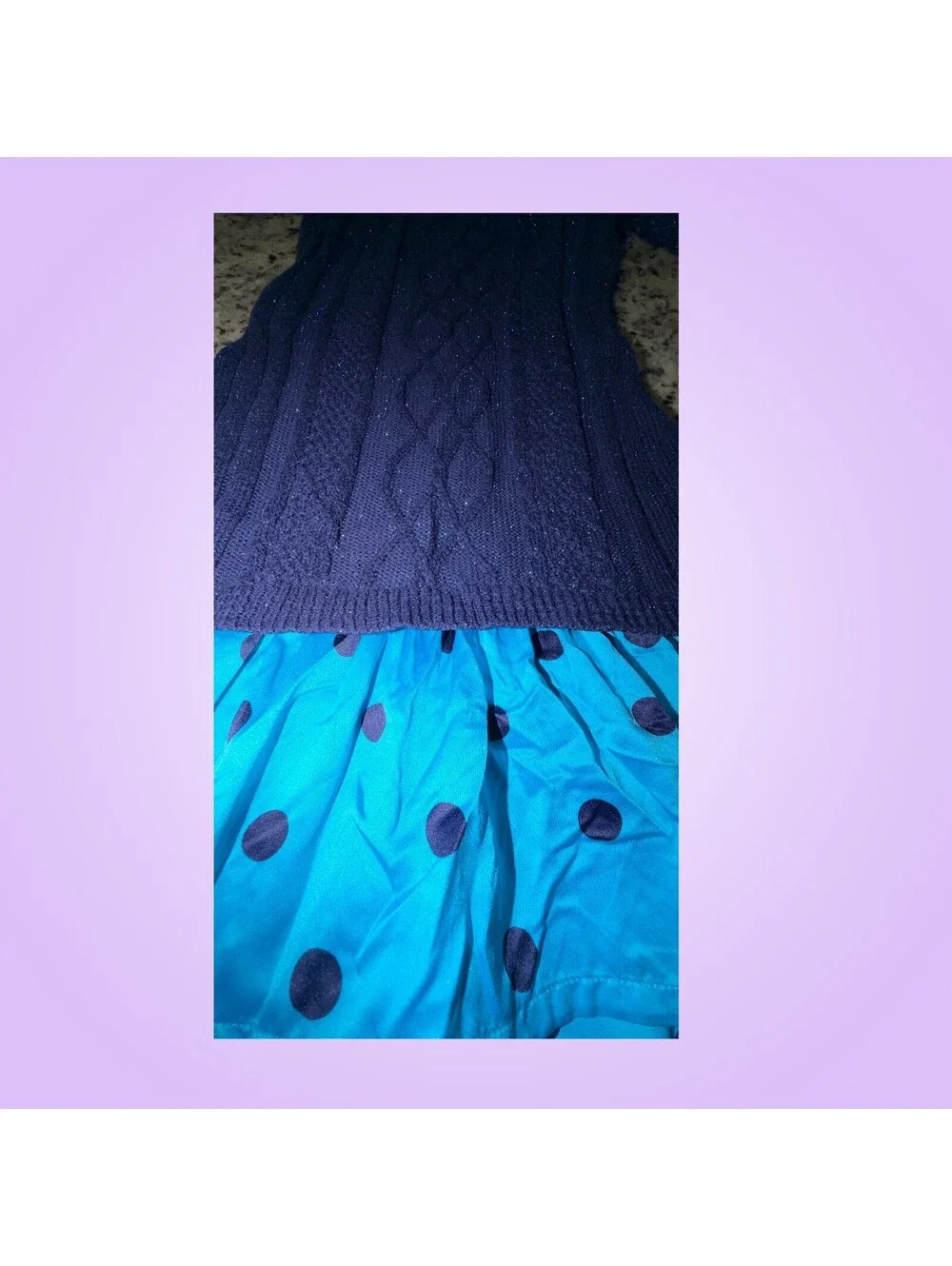Justice Girls Size 12 Navy Sparkle Cable Knit Polka Dot Ruffle Sweater Dress